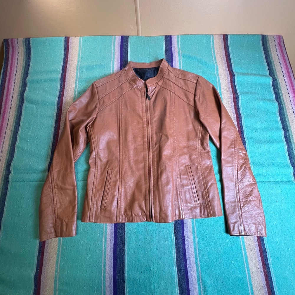 Paparaxy Leather Jacket Womens Large Brown Moto Cafe Racer Piel Borrego Mexico